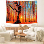 Delur Sunset Forest Tapestry Tree of Life Tropical Rainforest Landscape Tapestry Wall Hanging Scenic Nature Woodland Natural Sunrise Headboard for Bedroom Living Room Home Decor (51.2" x 59.1")