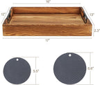 LotFancy Large Ottoman Tray for Living Room, 17x13'' Wood Serving Tray with Handles, Home Décor for Coffee Table, Sofa, 2 Skidproof Coasters Included