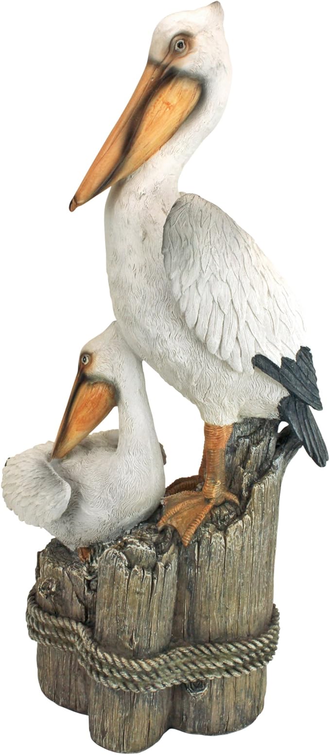 Design Toscano Coastal Decor Ocean's Perch Pelicans Garden Bird Statue, 9 Inch Wide, 24 Inch Tall, Cast Stone Resin, Full Color Finish
