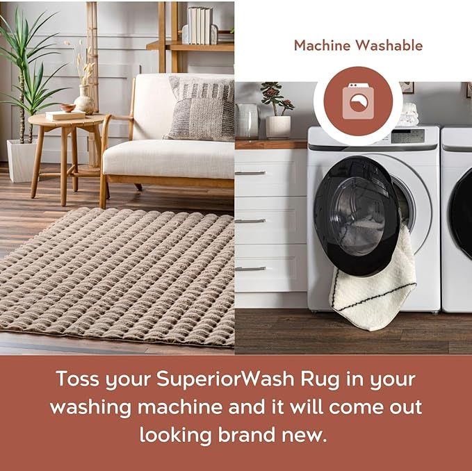 nuLOOM Jeni Checkered 6 Round Machine Washable Area Rug for Living Room Bedroom Dining Room Kitchen, Taupe