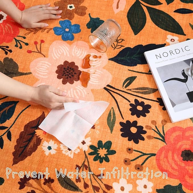 Area Rugs 8x10 Rug for Living Room Clearance Washable Boho Area Rug Non Slip Floral Vintage Low Pile Large Rug for Living Room, Bedroom, Farmhouse, Dining Room, Kids Playroom(Yellow)