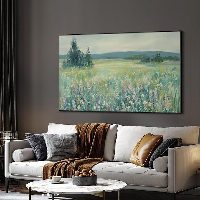 SIGNWIN 36"x60" Extra Large Framed Wall Art Wildflower Meadow Landscape Soft Pastel Nature Illustration for Home Living Room Bedroom Decor (Frame Assembly Required)