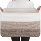 OIAHOMY Rectangle Woven Storage Basket - Nursery Cotton Rope Baskets for Storage, Toy Basket Organizing for Living Room, 17.7"x13.8"x11"- Pack of 3 - Gradient Yellow