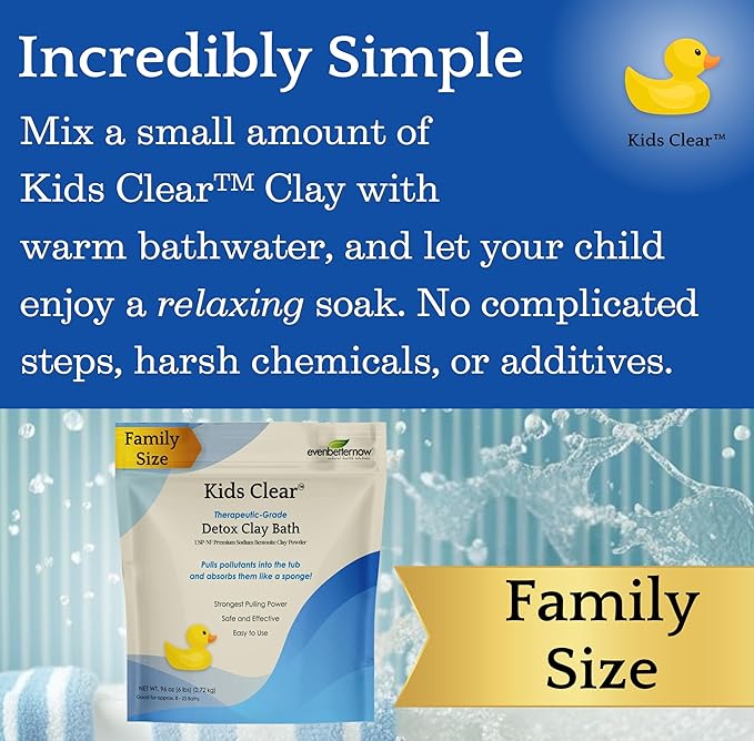 Kids Clear Detox Clay Bath, 100% Pure Sodium Bentonite - Cleansing and Purifying, by -Evenbetternow LLC – 6 lb (96 oz) Family Value Size