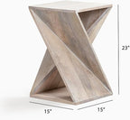 Modern Hand Made One-of-a-Kind Carved Mango Wood End Table, Farmhouse Side Table,Farmhouse End Table,Living Room,Bedroom, Accent Table, Contemporary Architectural Designed Whitewash,Assembled