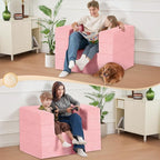 Folding Bean Bag Chair for Adults,3-in-1 Bean Bag Couch Faux Fur Floor Sofa Large Beanbag Convertible Bean Bag Sofa Bed with Pillow in Bedroom,Living Room,Apartment(Twin,Pink)
