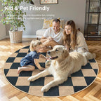 Lahome Checkered Easy Jute Rugs for Entryway, 3 ft Round Rug Small Indoor Outdoor Circle Carpet, Farmhouse Neutral Non Slip Non Shedding Black Carpet for Kitchen Front Porch Foyer
