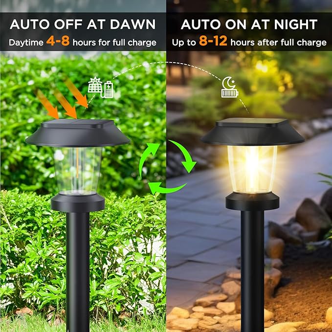 ALEPOD Solar Pathway Lights Outdoor - 12 Pack Solar Powered Garden Lights Waterproof, Decor Landscape Lighting with Three Lighting Modes for Yard, Lawn, Walkway, Driveway, Warm White