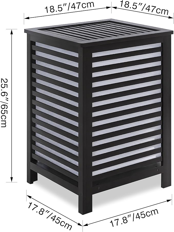 SMIBUY Double Laundry Hamper with Lid, 120L Bamboo Laundry Basket with Removable Liner Bag, 2-Section Clothes Divider Laundry Sorter for Laundry Room, Bathroom, Bedroom (Black)