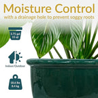 Sunnydaze Chalet Large Ceramic Plant Pot - Round Outdoor Glazed Ceramic Planter Pot with Drainage - Dark Green - 14.5"