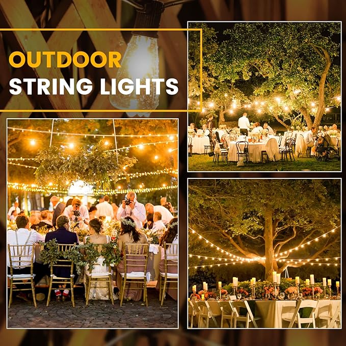LED Outdoor String Lights, 50 FT Waterproof Patio Lights with 25+2 ST38 Vintage Edison Shatterproof Bulbs, Connectable Dimmable Hanging Lights for Backyard Bistro Cafe Garden Gazebo - Warm White