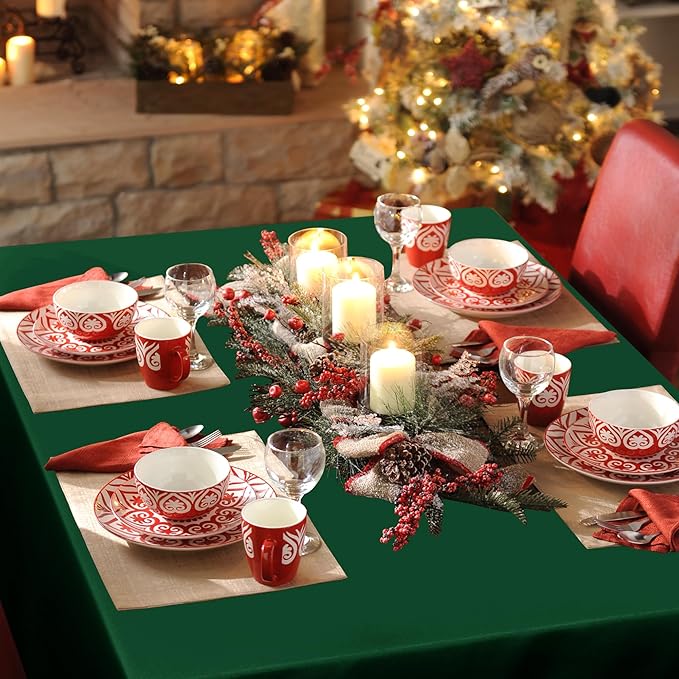 sancua Rectangle Tablecloth - 54 x 120 Inch - Stain and Wrinkle Resistant Washable Polyester Table Cloth, Decorative Fabric Table Cover for Dining Tables, Buffet Parties and Christmas, Hunter Green