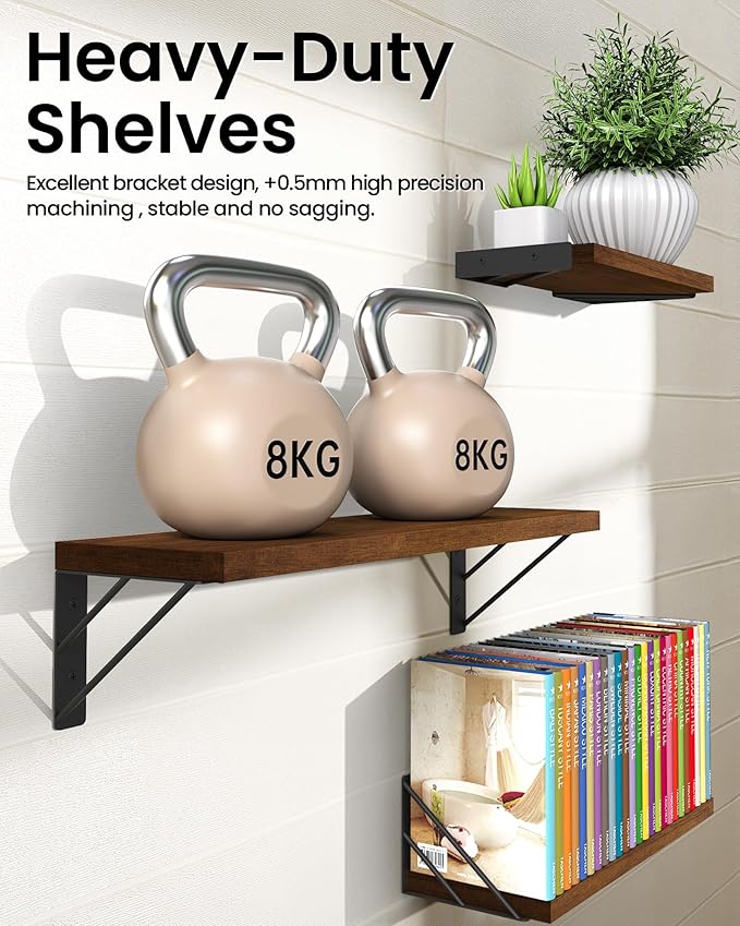 BAYKA Floating Shelves for Wall, Book Shelf for Bedroom, Wall Decor Shelves for Living Room Kitchen, Mounted Wood Floating Shelf for Home Decor, Corner Shelf for Bathroom, Office(Set of 3)
