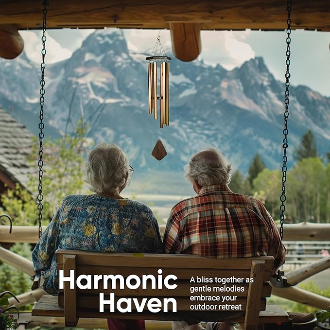 Nature’s Melody Premiere Grande Tunes Wind Chimes – Outdoor Windchime with 6 Tubes Tuned to E Pentatonic Scale, Rustproof Aluminum, Beech Wood & S Hook Hanger for Sympathy, Memorial Gift or Zen Garden