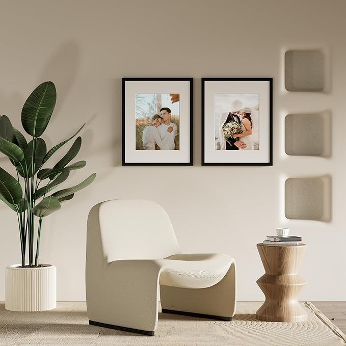 Vittanly 16x24 Picture Frames Set of 9, Shatter Resistant Plexiglass, Display 12x18 Pictures with Mat or 16x24 without Mat, Photo Frames for Wall or Tabletop, PVC Frame, Black