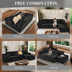 Modular Sectional Sofa Cloud Sectional Couch, 135" Comfy Fluffy L Shaped Black Couches for Living Room, Deep Seat Memory Foam Plush Corduroy Boneless Couch Sectionals with Right Facing Chaise Sofa