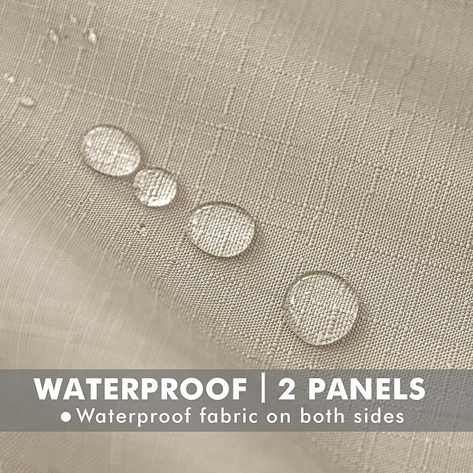 HolidayIdeas 4 Panels Linen Outdoor Curtains for Patio Waterproof Cream Outside Curtains 110"x95"-Indoor/Outdoor Gazebo Wide Curtains Weatherproof, Privacy for Pergola, Porch, Cabana, Livingroom