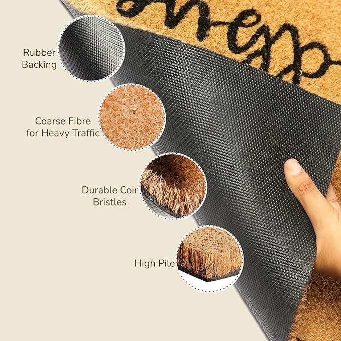 Welcome Doormats, Natural Coco Coir Mats with Non-Slip PVC Backing, Indoor Outdoor Mats for Home & Office, Spring Door Mat, Floor Mats for Door Decor, Beige & Black, 30"x17"