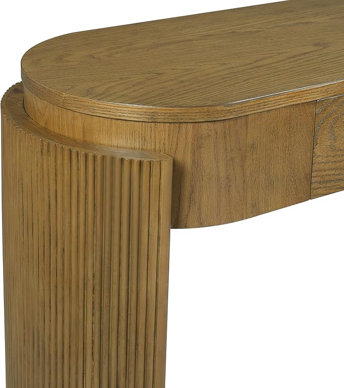 55" Sofa Table with Oval Top and 2 Drawers, Entryway Console Table with Fluted Design for Hallway,Foyer,Entry and Living Room (Fully Assembled-Pine Wood)