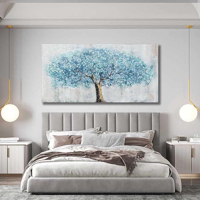 Yuaxker Tree Wall Art Blue and Gold Canvas Painting Modern Aesthetic Wall Decor Spiritual Artwork for Living Room Bedroom Dining Room Office Home Decor 20x40inch
