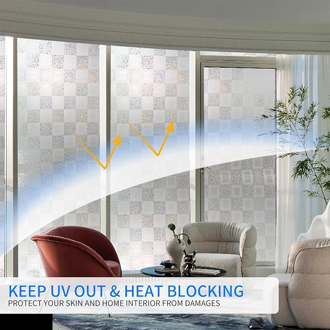 Window Film Privacy Day and Night with Installation Tools, Static Cling Glass Film Ideal for Home Shower Office Glass Door (White, 35.4 x 196.9 Inch)