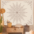Fowocu Boho Floral Mandala Tapestry for Bedroom Aesthetic Bohemian Flower Wall Tapestry Beige Hippie Indian Extra Large Tapestries Wall Hanging for Living Room Dorm Decor 90 x 68 Inch
