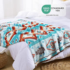 CASAAGUSTO Boho Sherpa Throw Blanket, Aztec Queen Blanket, Ultra Soft, Warm, Cozy, Plush, Thick Fleece Bohemian Throw Blanket for Couch, Bed, Sofa (Aqua 90 * 90 Inch)