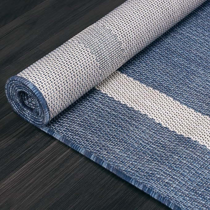 Bordered Outdoor Rug 5x7 Washable Outside Carpet for Indoor Patio Porch Waterproof Easy Cleaning Non Shedding Area Rugs Blue 5 x 7