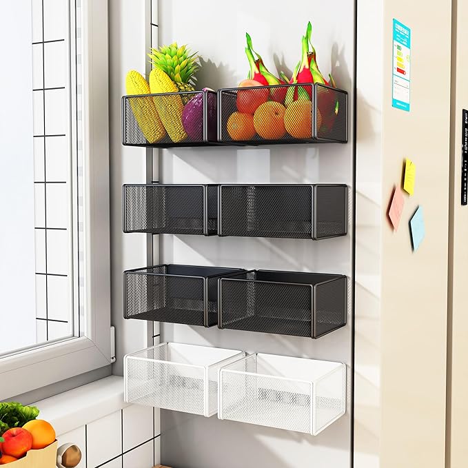 Magnetic Basket Organizer Holder for Fridge Magnetic Storage Bin Box Containers for Refrigerator Whiteboard Classroom (Small, Black)