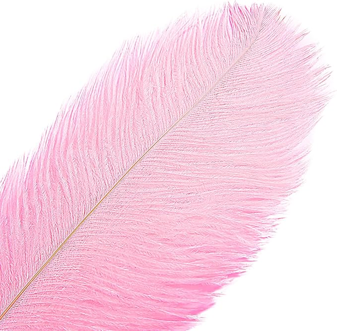 THARAHT 12PCS Ostrich Feathers Natural Bulk 14-16Inch(35-40cm) for Wedding Party Centerpieces Easter Gatsby Flower Arrangement and Home Decorate Ostrich Feathers,Pink