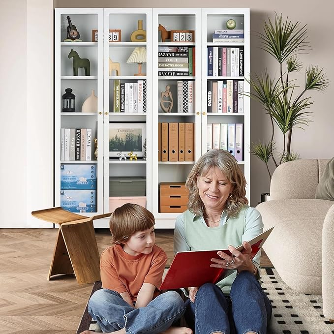 32" Wide Metal Storage Cabinet with Acrylic Doors and 4 Adjustable Shelves, 71" Tall Bookshelf, 5-Tier Freestanding Kitchen Pantry Cabinet with Anti-Tipping for Small Spaces/Kitchen/Living Room