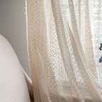 Sutuo Home Beige Boho Curtains Crochet Lace Semi-Sheer Bohemian Hollow Knitted Handmade Tassels, Rod Pocket Window Treatment Vintage Rustic Farmhouse Drapes for Glass Slide Door, 1 Panel 59" W x 90" L