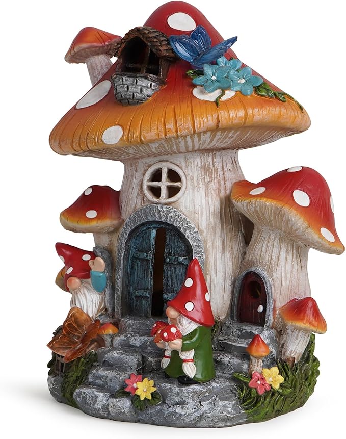 Hodao Spring Garden Mushroom Gnomes Decorations Mushroom House Ornaments Decor for Porch, Garden Yard Spring Lighting House for Outdoor Decor Birthday Gifts for Mom, Grandma,Women