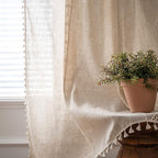 Sutuo Home Boho Linen Curtains for Kitchen Bedroom, Bohemian Semi Sheer Crochet Hollow Lace Patchwork with Textured Fabric Vintage Chic Handmade Tassels Rod Pocket Window Drapes, 59"W x 63"L, 1 Panel