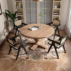 Rattan Dining Chairs Set of 4, Farmhouse Wicker Dining Chairs with Cane Seat Accent Armchair for Dining Room Kitchen Restaurant, Walnut