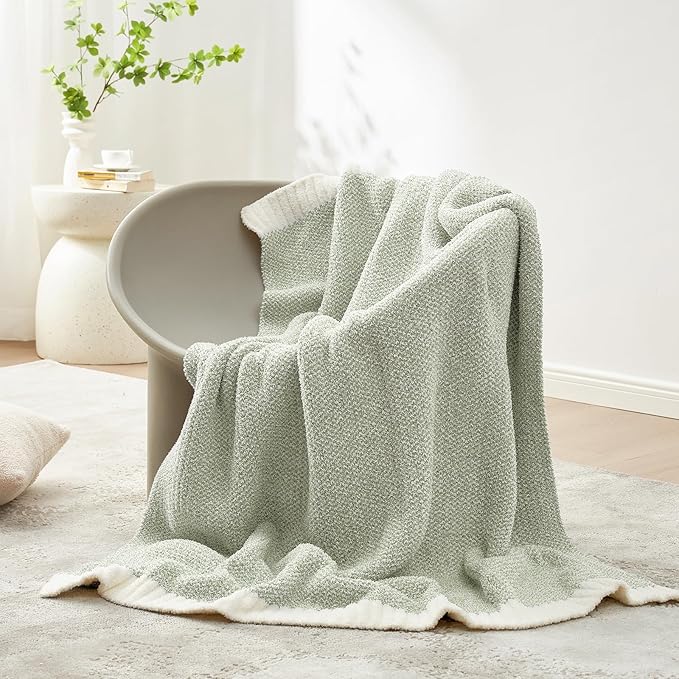 Snuggle Sac Sage Green Throw Blanket 50"x70", Super Soft Warm Microfiber Blankets Cozy Knit Fuzzy Lightweight Oversized Throws for Couch, Sofa, Bed, Camping, Picnic (Sage Green, 50x70 inches