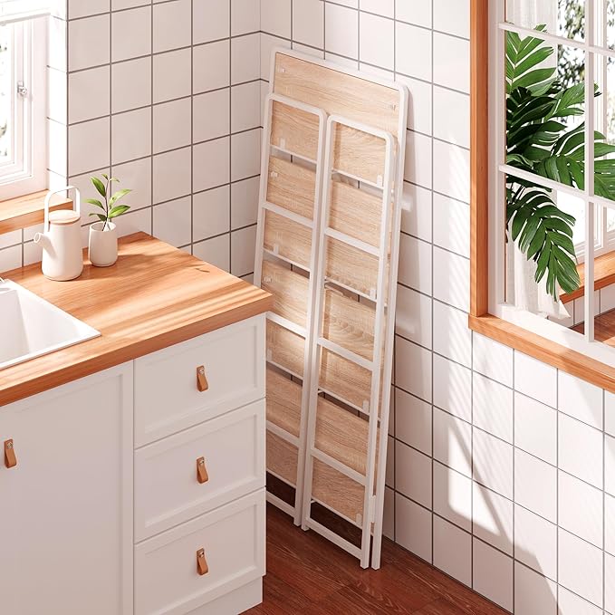 4NM No Assembly Foldable Bookshelf, 4-Shelf Collapsible Bookcase Storage for Small Spaces, 54" H, Natural White