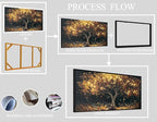Tree Painting Wall Art for Office - Hand Painted Gold and Black Canvas Wall Art for Living Room - Black Framed Wall Art for Bedroom Size 29" x 59"