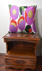Lily Pink Flower Pillow Cover | Suzani Accent Pillow | Outdoor Floral Pillows | Hand Embroidered Wool Cushion - 18x18