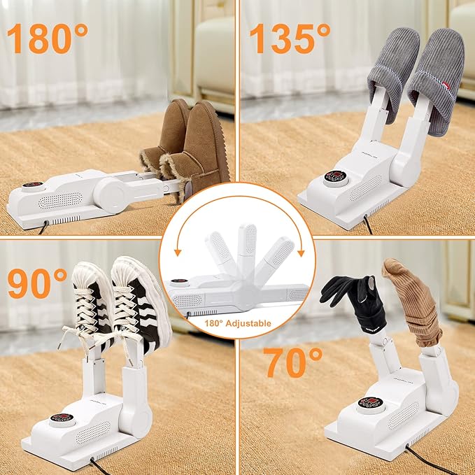 FORLIM [Upgraded Temperature Control] Boot Dryer for Work Boots - Shoe Dryer with 24-Hour Delay Timer, Portable Glove Dryer & Boot Warmer, Automatic Shut-Off Timer, Folding Design, Smart Panel, White