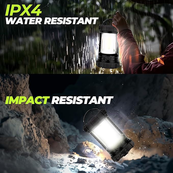 Rechargeable Camping Lantern, 3000LM 5 Light Modes Camping Light 4400 Capacity Phone Charger LED Impact-Resistant Flashlight Lantern Portable Waterproof Hurricane Lanterns for Emergency(Black)