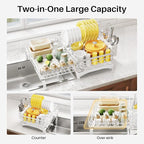 Dish Drying Rack - Extendable Dish Rack, Large Sink Drying Dish Drainer for Kitchen Counter, Stainless Steel Dish Strainer with Utensil Holder (White)