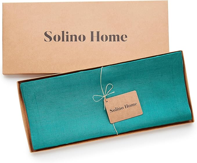 Solino Home Linen Table Runner 48 Inches - 100% Pure Linen Teal Table Runner 14 x 48 Inch Ideal for Dresser and Coffee Tables - Fete