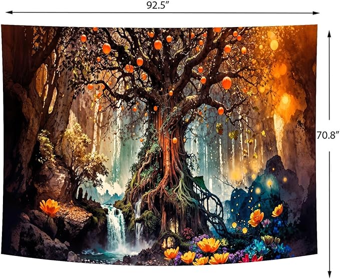 Delur Magical Forest Tapestry Fantasy Tree of Life Fairy Tale Enchanted Mystical Forest Tapestry Psychedelic Nature Landscape Wall Hanging Headboard for Bedroom Living Room Home Decor (70.8" x 92.5")