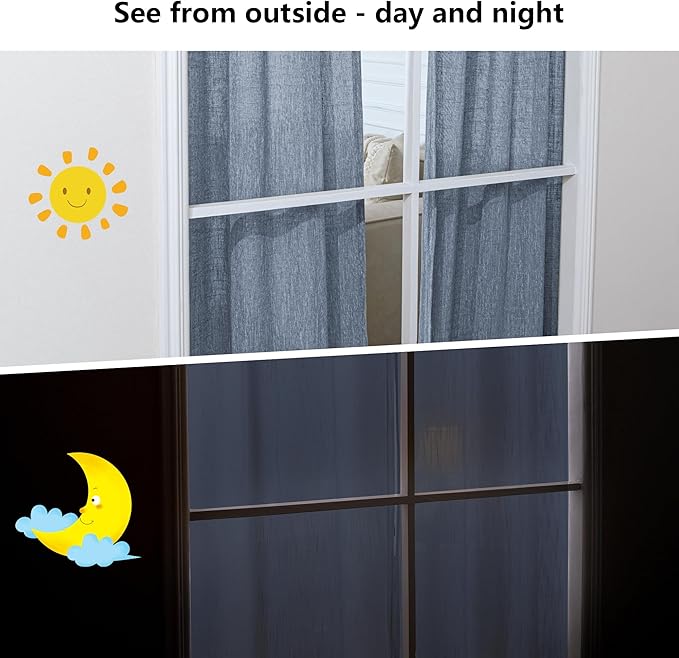 MYSKY HOME Floor Length Bedroom Curtains 90 Inch Long Panels, Boho Curtains Farmhouse for Living Room Sliding Glass Door, Linen Look Texture Light Filtering Rod Pocket, 100" x 90", Dusty Blue, Pack-1