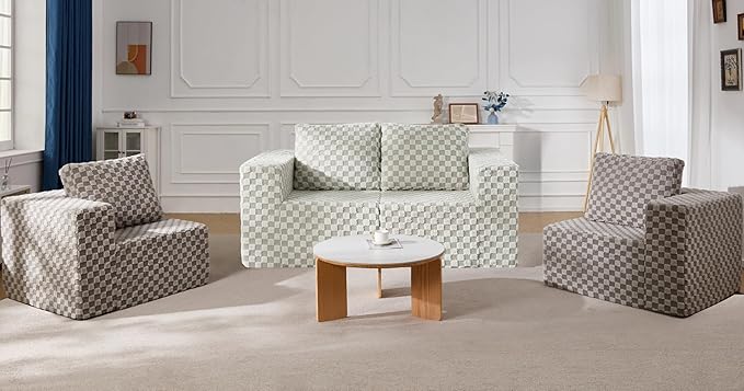 Modular Sectional Sofa 2 Seater Loveseat Modular Couch with Deep Seat Memory Foam Cloud Chair with Pillows Oversized Sectional Sofa for Living Room Bedroom (Plush Grey, Loveseat)