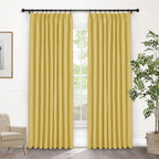 Macochico 100% Blackout Pinch Pleated Linen Curtains 84 Inch Length Thermal Blackout Curtains for Bedroom Living Room Nursery Yellow Farmhouse Burlap Curtains with Tieback 52”Wx84”L 1 Panel