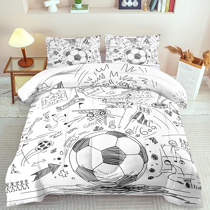 Football Sports Comforter Sets for Boys Queen,Soccer Comforter Sport Bedding for Boys Room,Gaming Bed Soccer Bedding Queen Set,Games Quilt Bedroom Bed Decor Kids and Teen