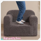 Kids Snuggly-Soft Sherpa Chair, Cuddly Toddler Foam Chair for Boys and Girls, Grey