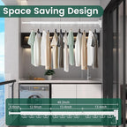 Wall Mounted Clothes Drying Rack, Laundry Drying Rack Wall Mount, 3-Fold Drying Rack Clothing, Foldable Clothes Drying Rack with 12 Dual Hooks Organization for Laundry Room Indoor - White